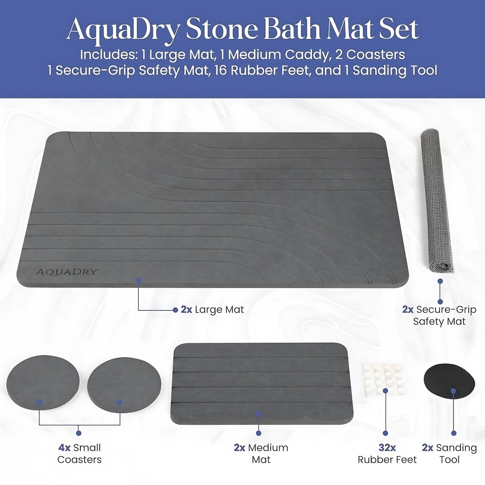 AquaDry Diatomaceous Stone Bath Mat 23"x15"‎ Non-Slip Quick Dry Shower Rug
